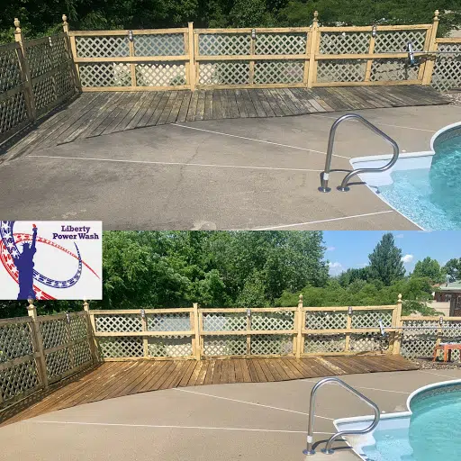 Deck Cleaning in Newport, KY Pool deck cleaning before and after Liberty Power Wash