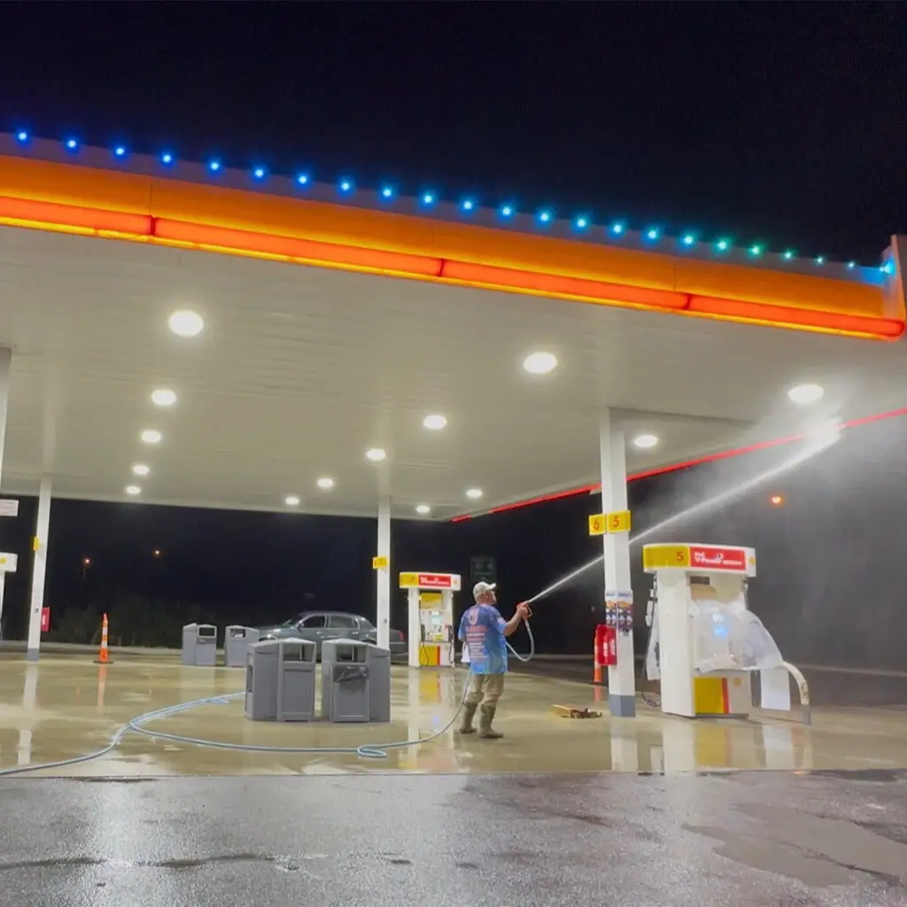 Preparing Your Home for Fall: Local Pressure Washing Services Near Me Local pressure washing services near me - gas station exterior night cleaning