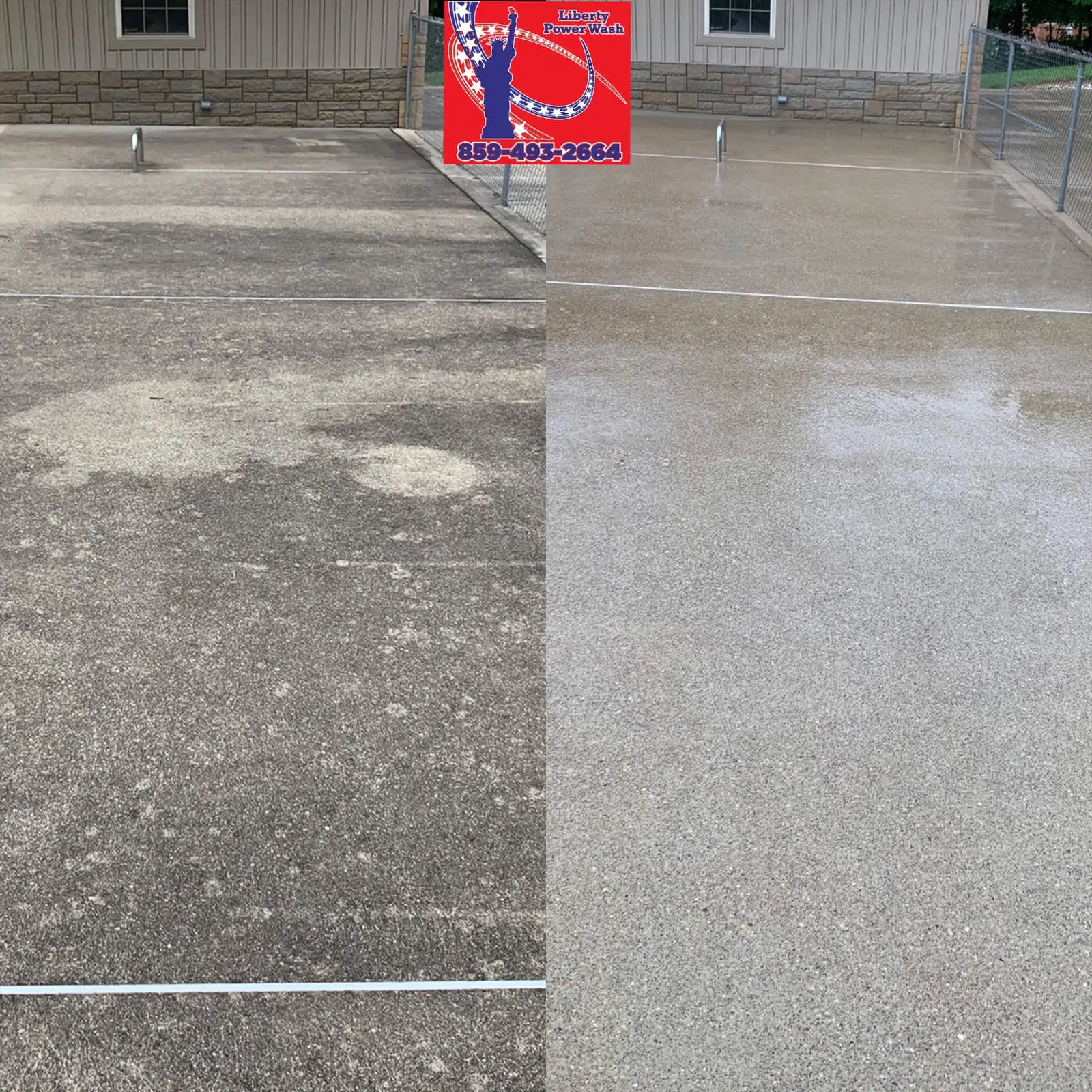 Concrete Cleaning Before and after commercial concrete pad pressure washing in Erlanger, KY