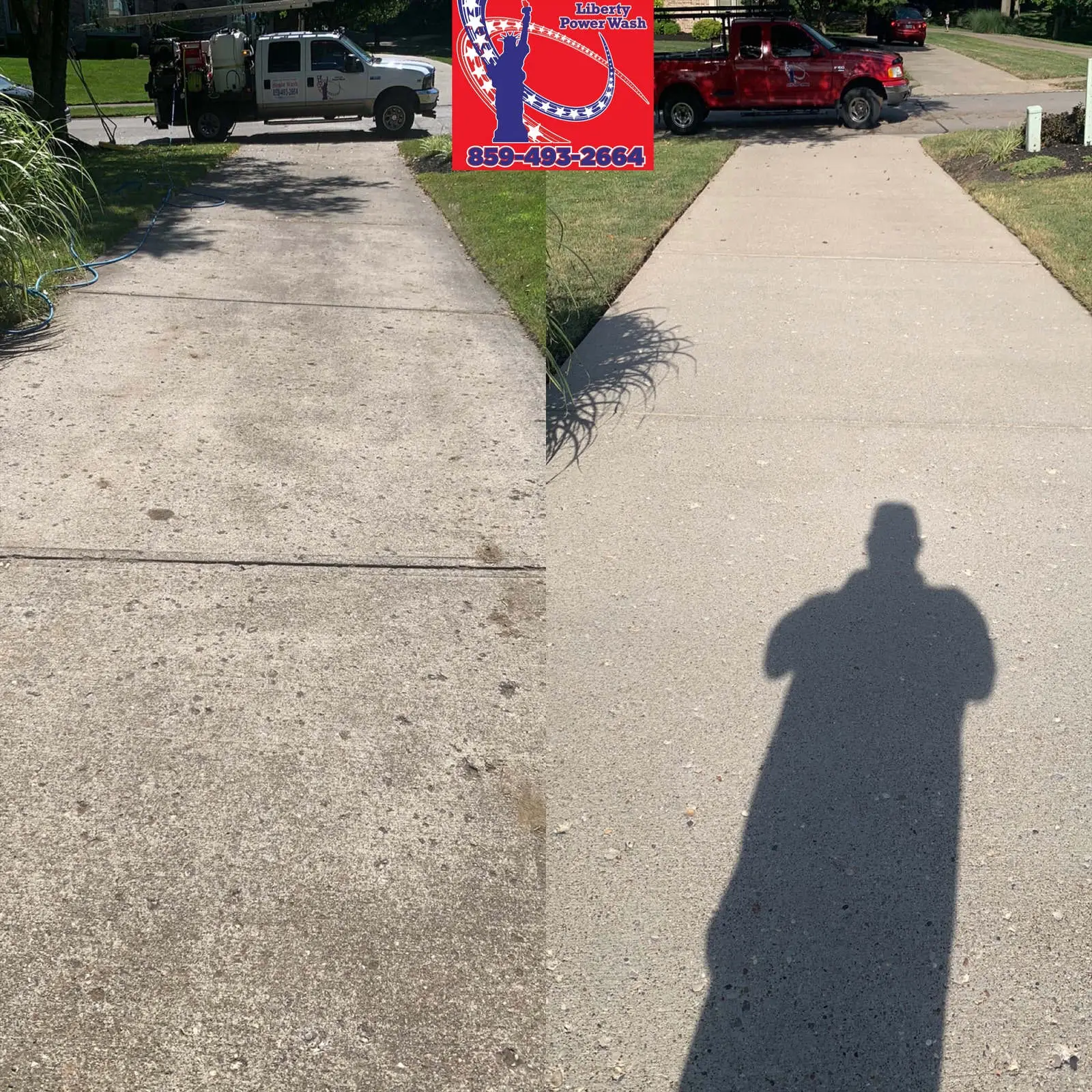 Concrete Cleaning Before and after residential concrete driveway pressure washing in Blue Ash, OH