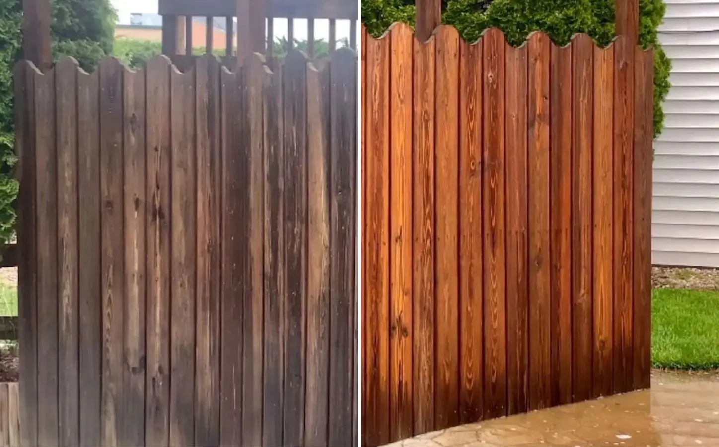 Fence cleaning before and after comparison in Burlington, KY