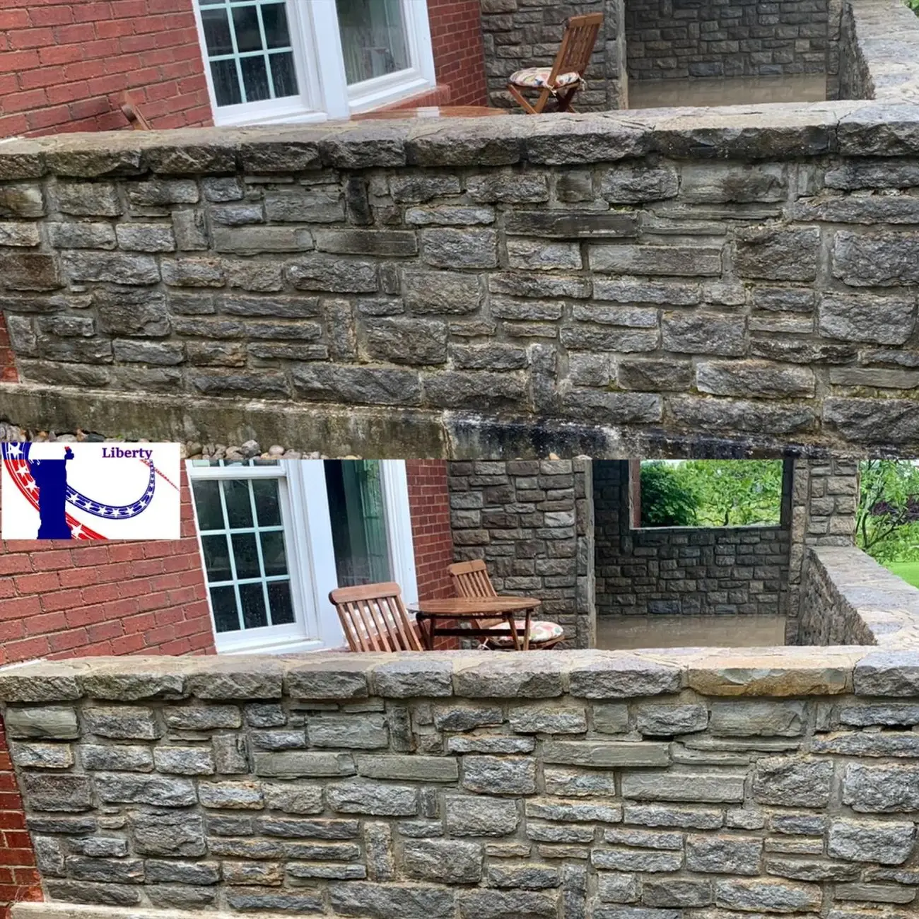 Power Washing Before and after power washing a stone retaining wall in Northern Kentucky