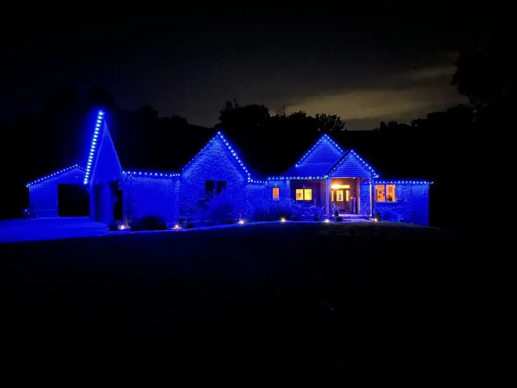 Christmas Lighting Permanent LED lighting set to UK blue for game day